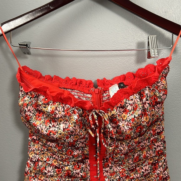 Musette Mini Ruffle Cottage Boho style mini bustier top floral dress size small - Picture 6 of 16